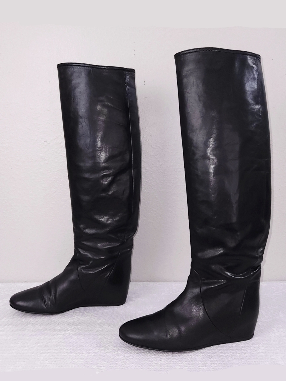 LANVIN Hidden Wedge Black Leather Boots EU 35.5
